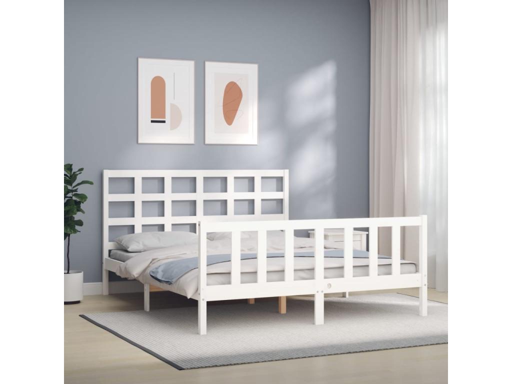 White Solid Wood Bed Frame, 160 x 200 cm