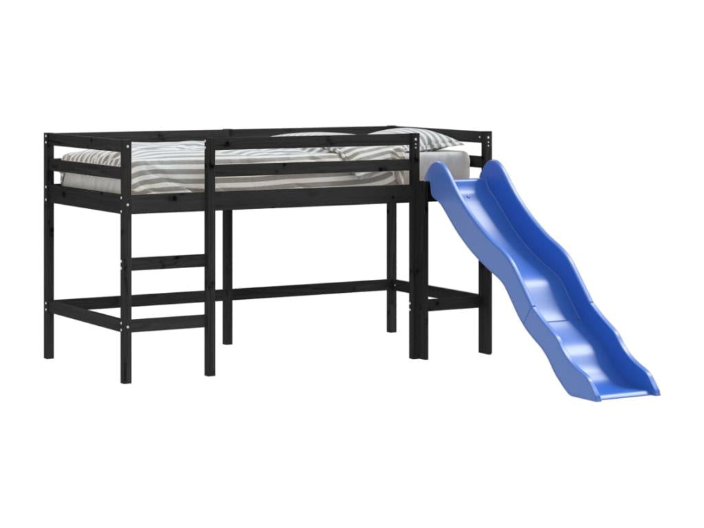 Black Pine Wood Bed, 90 x 200 cm