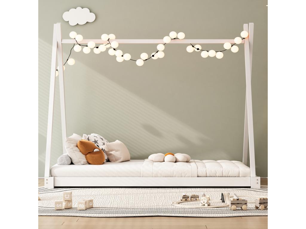 White Solid Wood Bed, 90 x 200 cm