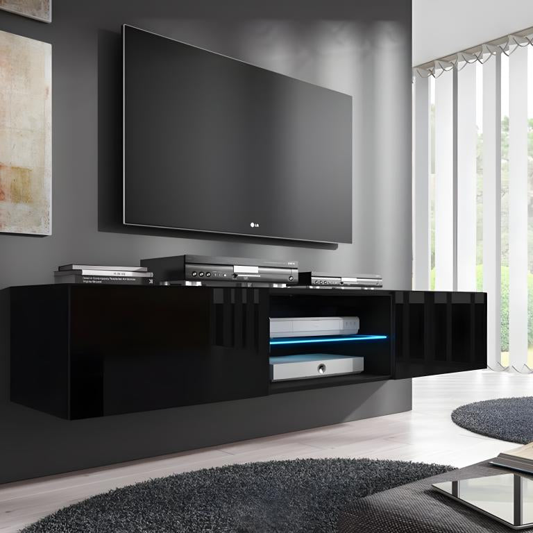 Black TV Stand, 160 x 38.5 x 30 cm