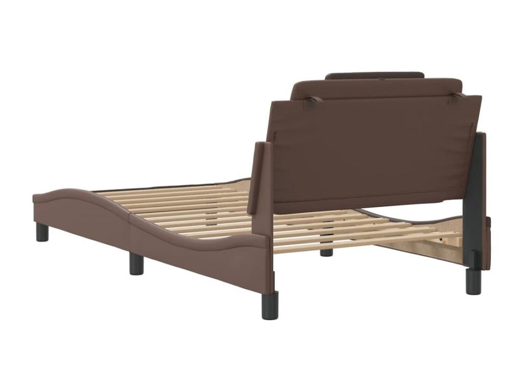 Brown Faux Leather Bed Frame, 100 x 200 cm