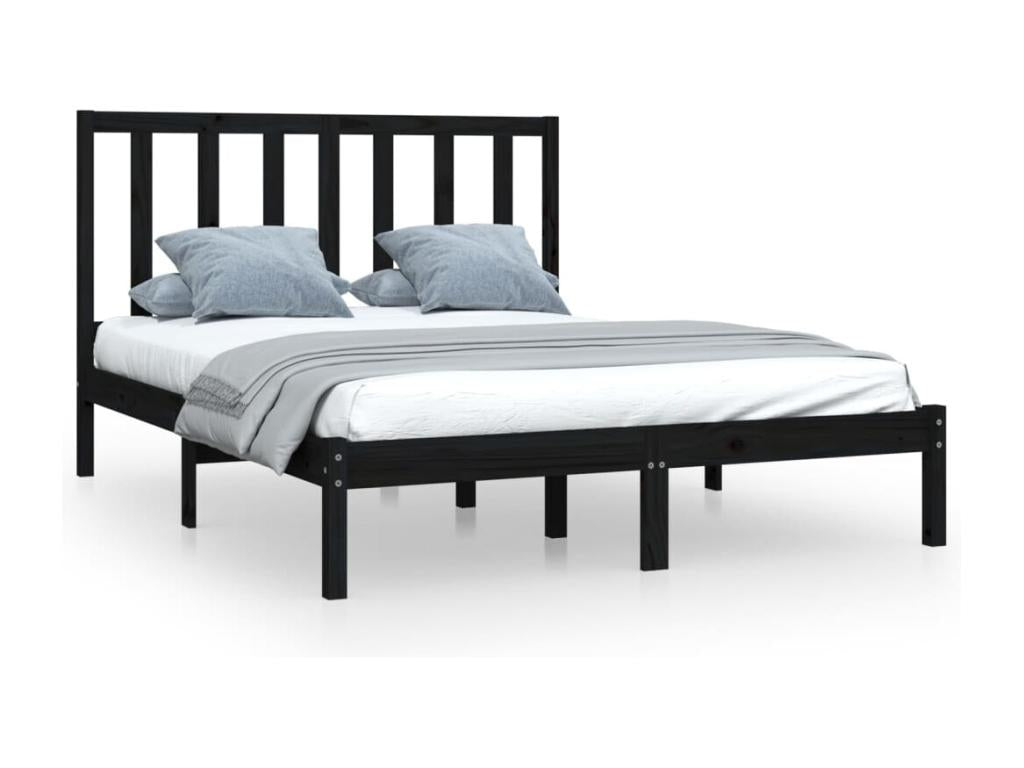 Black Pine Wood Bed Frame, 140 x 190 cm
