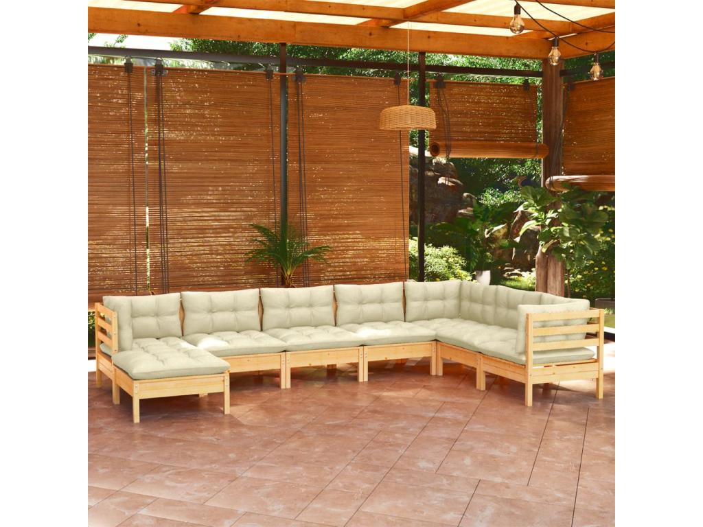 Beige Pine Wood Outdoor Furniture Set