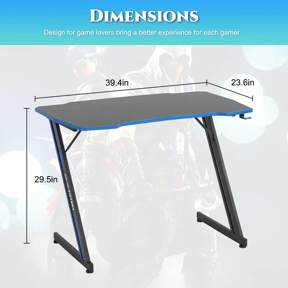 Gaming Desk Z Shaped 39In Computer Gaming Workstation Ergonomic Gaming Table with Headphone Hook for Game Players, Red