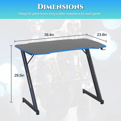 Gaming Desk Z Shaped 39In Computer Gaming Workstation Ergonomic Gaming Table with Headphone Hook for Game Players, Red