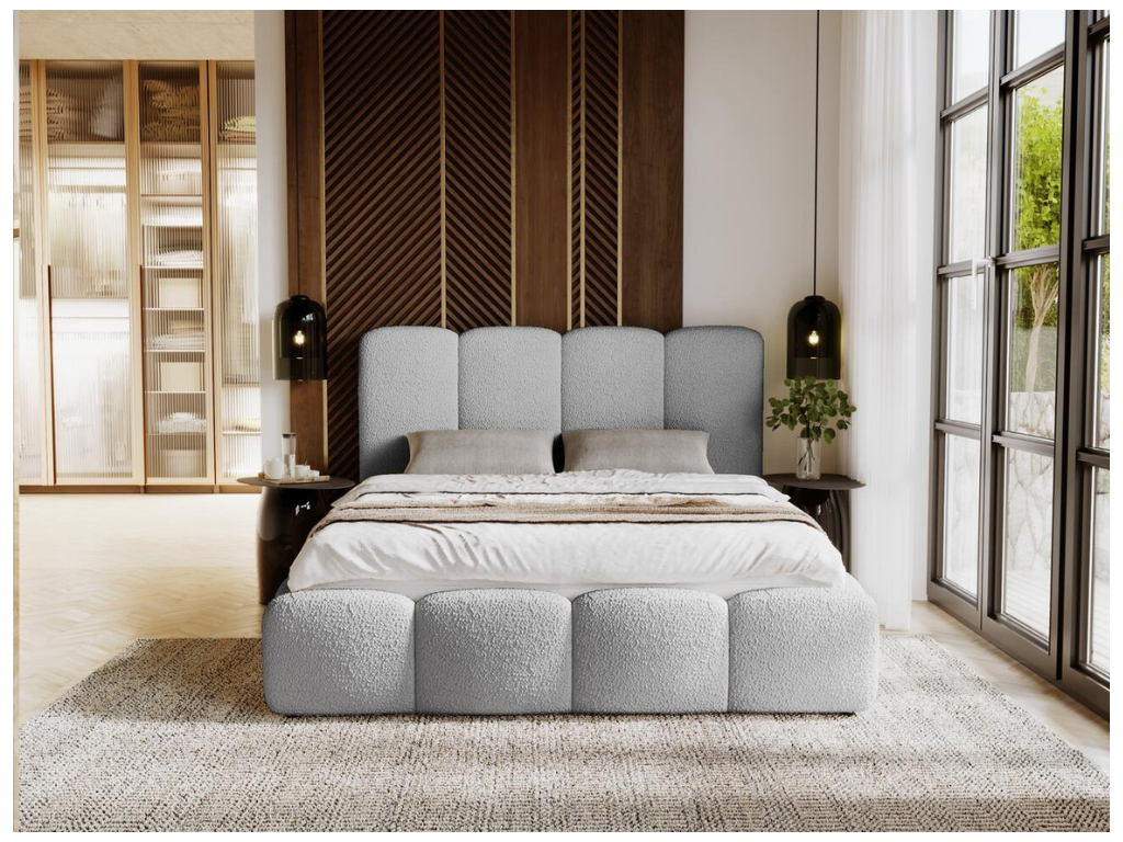 Gray Boucle Fabric Bed, 200 x 200 cm