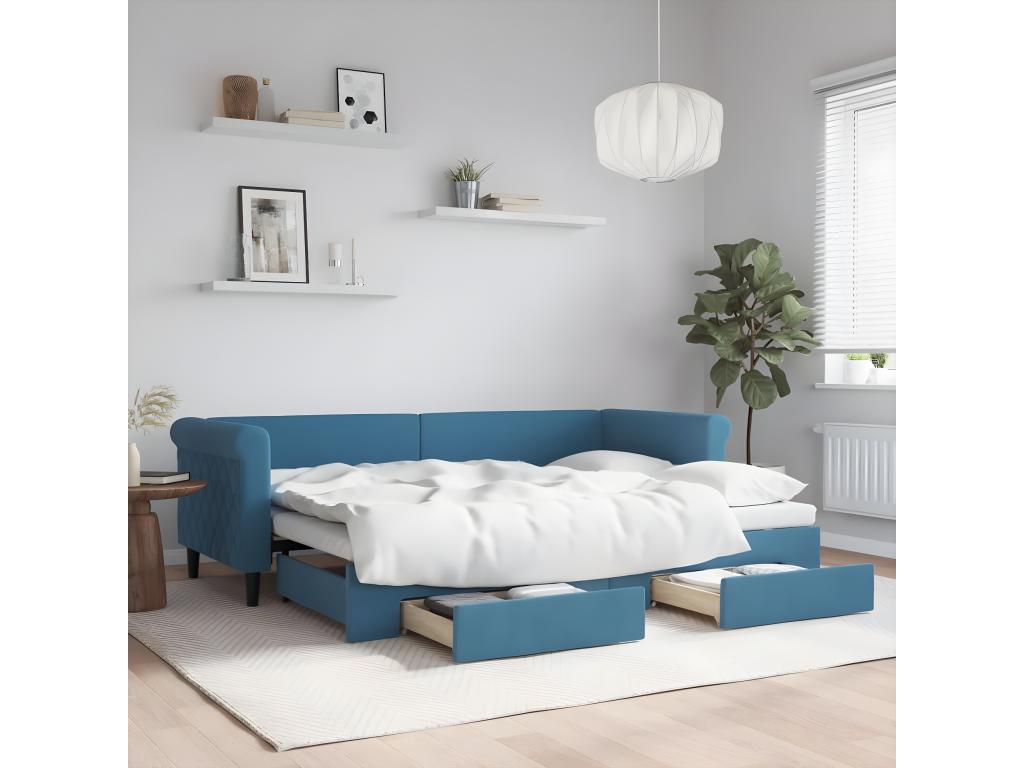 Blue Velvet Bed, 80 x 200 cm