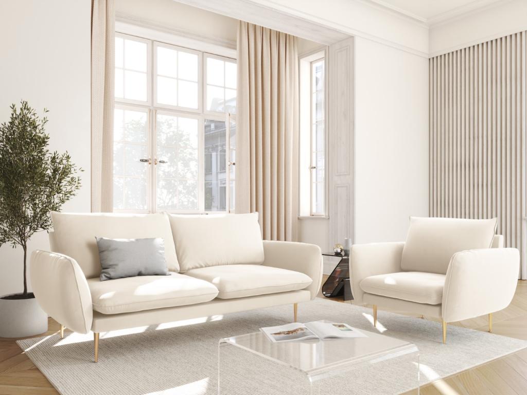 Beige Velvet Sofa, 160 x 92 x 95 cm