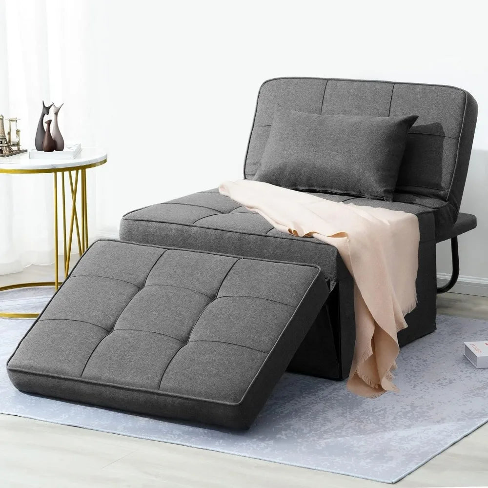 Sofa Bed, 4 in 1 Multi-Function Folding Ottoman Breathable Linen Couch Bed with Adjustable Backrest Modern Convertible Chair