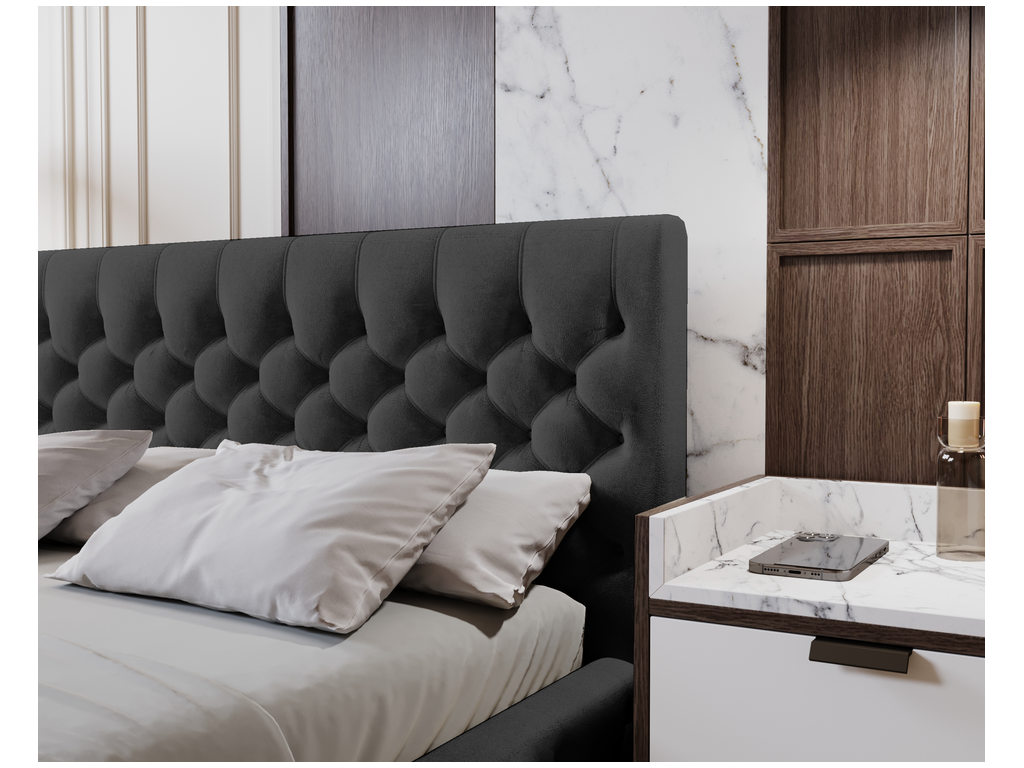 Black Velvet Bed, 180 x 200 cm