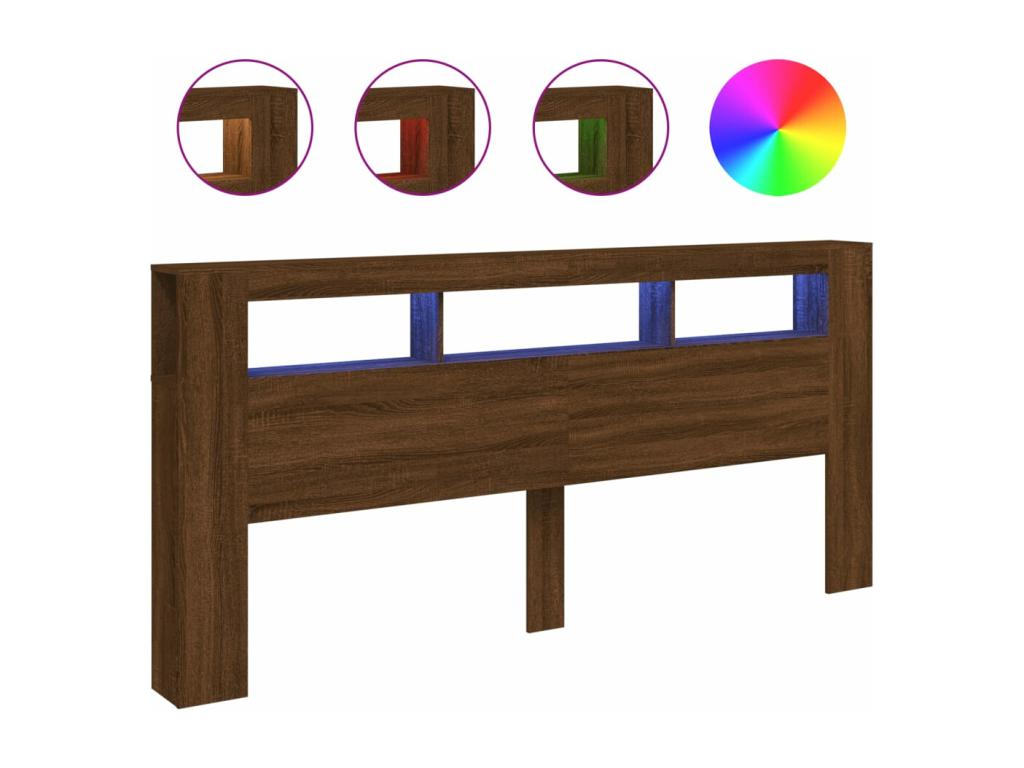 Brown Oak Wood Bed, 220 x 18.5 x 103.5 cm