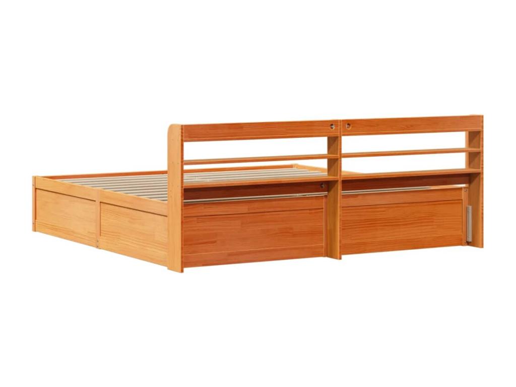 Brown Pine Wood Bed Frame, 180 x 200 cm