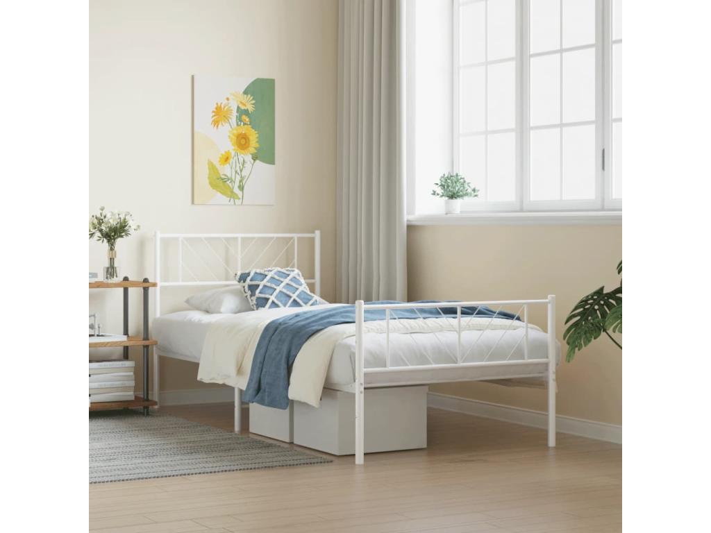 White Metal Bed Frame, 107 x 203 cm