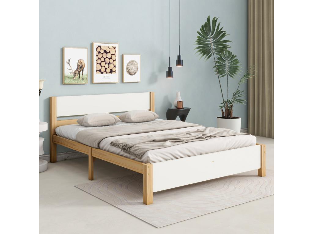 Natural Pine Wood Bed, 140 x 200 cm
