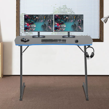 Gaming Desk Z Shaped 39In Computer Gaming Workstation Ergonomic Gaming Table with Headphone Hook for Game Players, Red