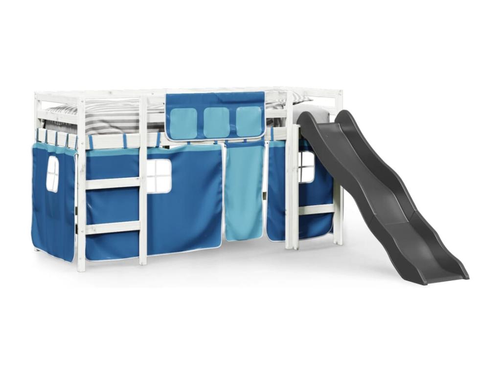 Blue Pine Wood Bed, 90 x 190 cm