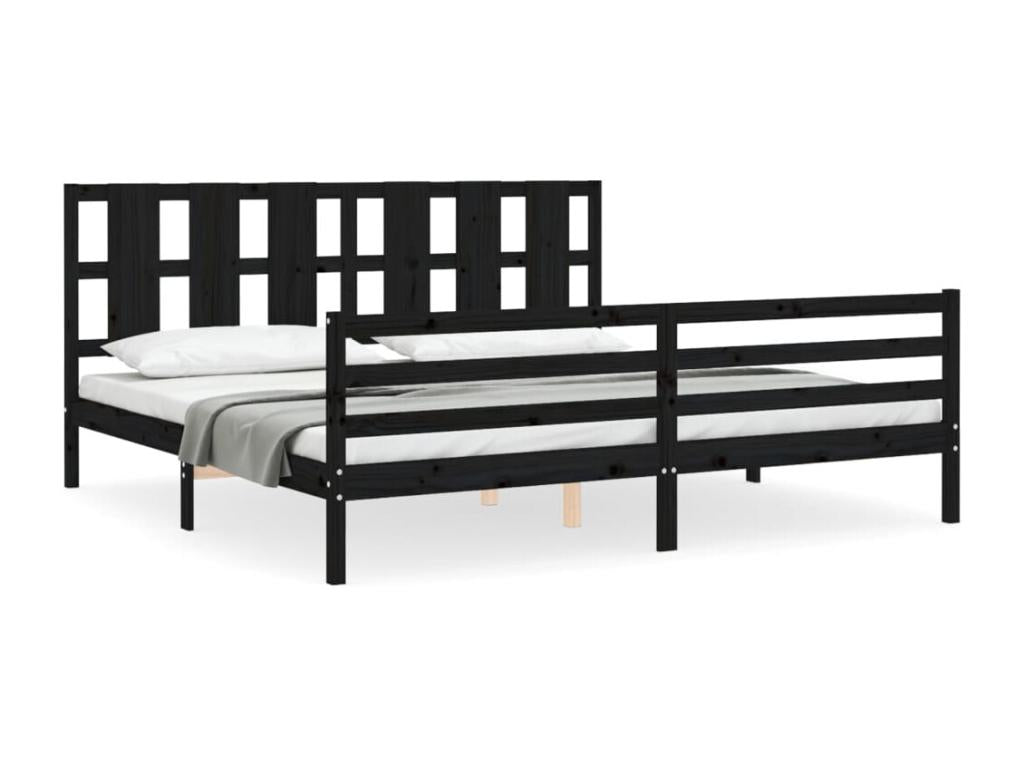 Black Solid Wood Bed Frame, 200 x 200 cm