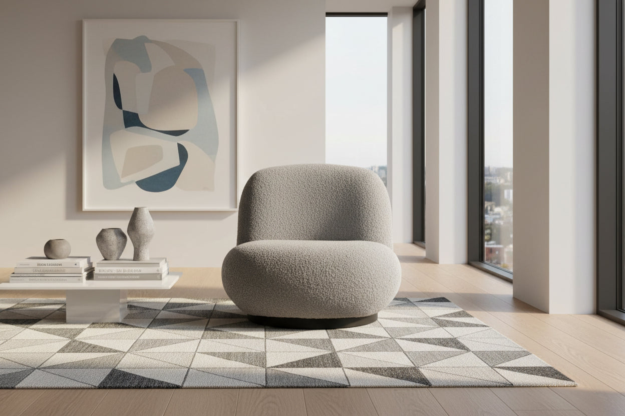 Gray Boucle Fabric Accent Chair