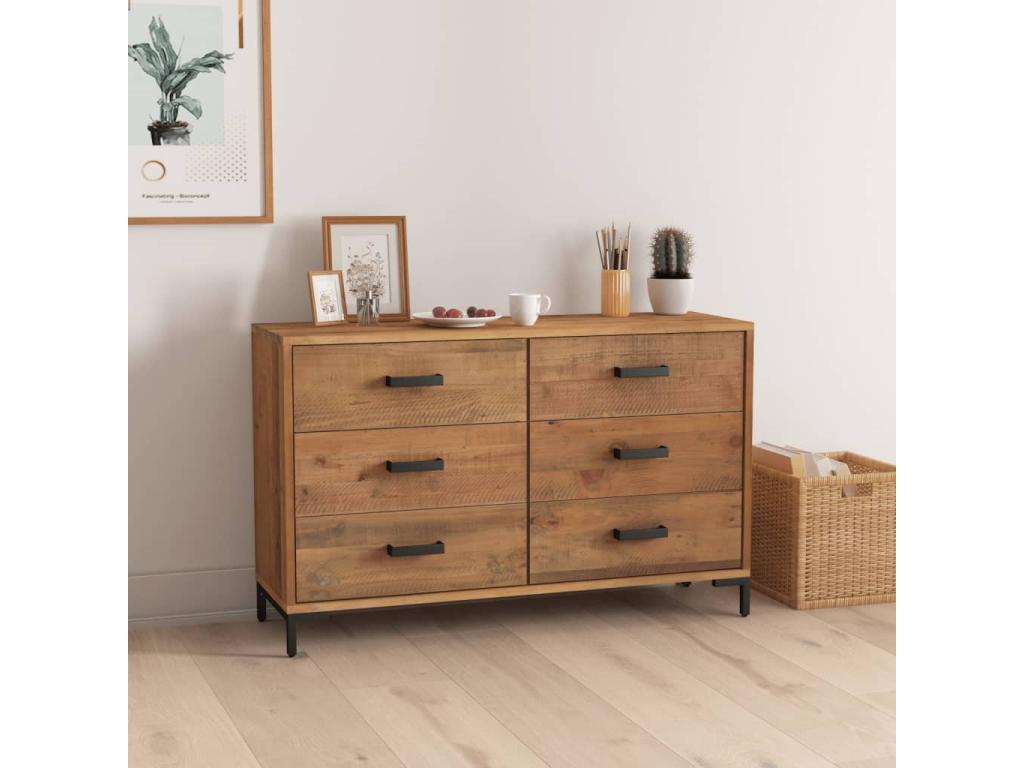 Brown Pine Wood Sideboard, 110 x 35 x 70 cm