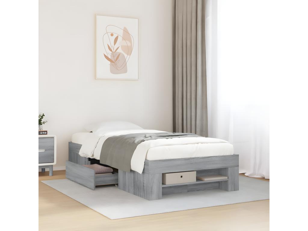 Gray Engineered Wood Bed Frame, 75 x 190 cm