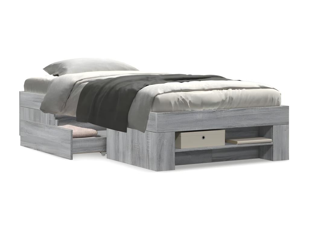 Gray Engineered Wood Bed Frame, 75 x 190 cm