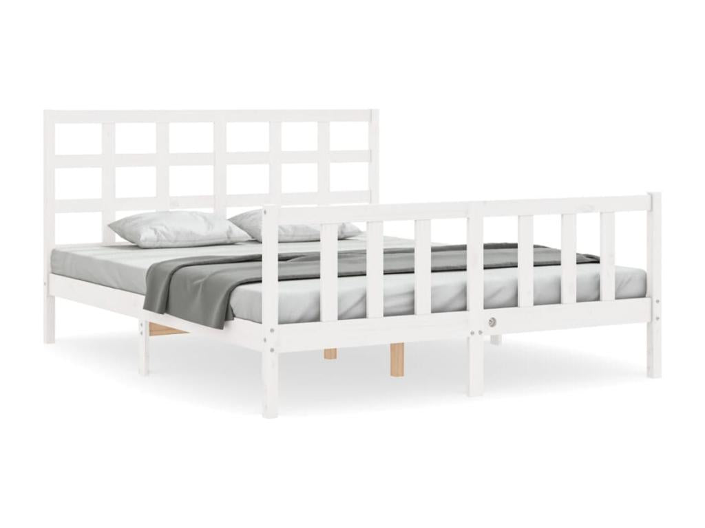 White Solid Wood Bed Frame, 160 x 200 cm