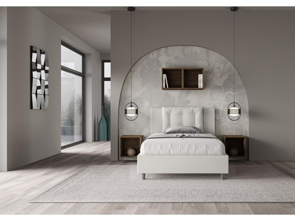 White Faux Leather Bed, 120 x 210 cm