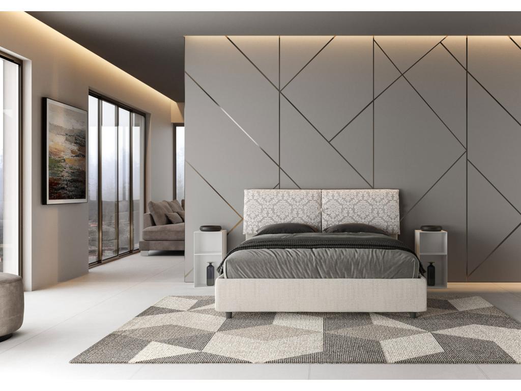 White Fabric Bed, 160 x 200 cm