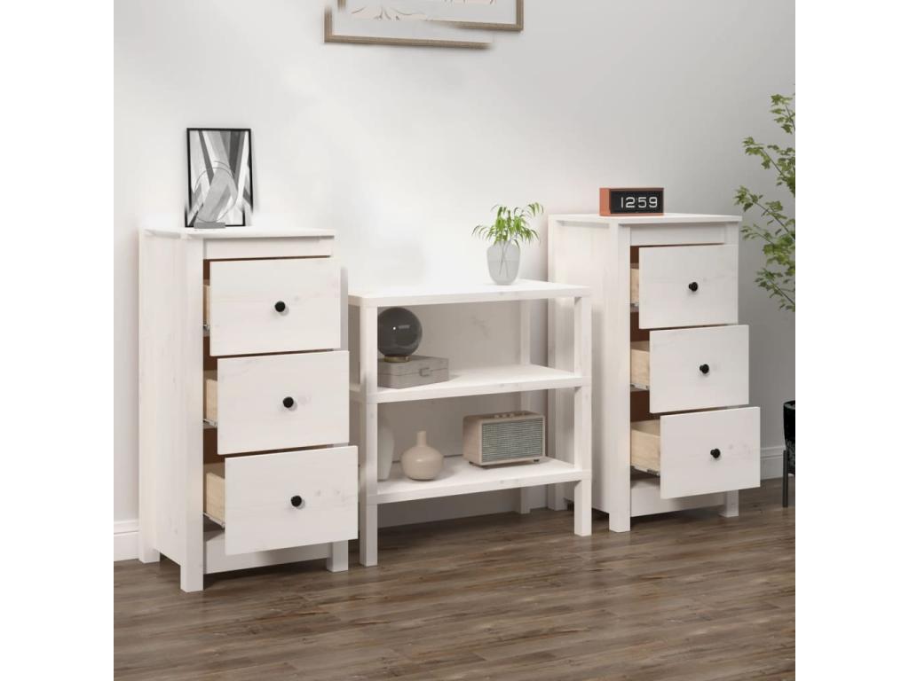 White Solid Wood Sideboard, 40 x 35 x 80 cm