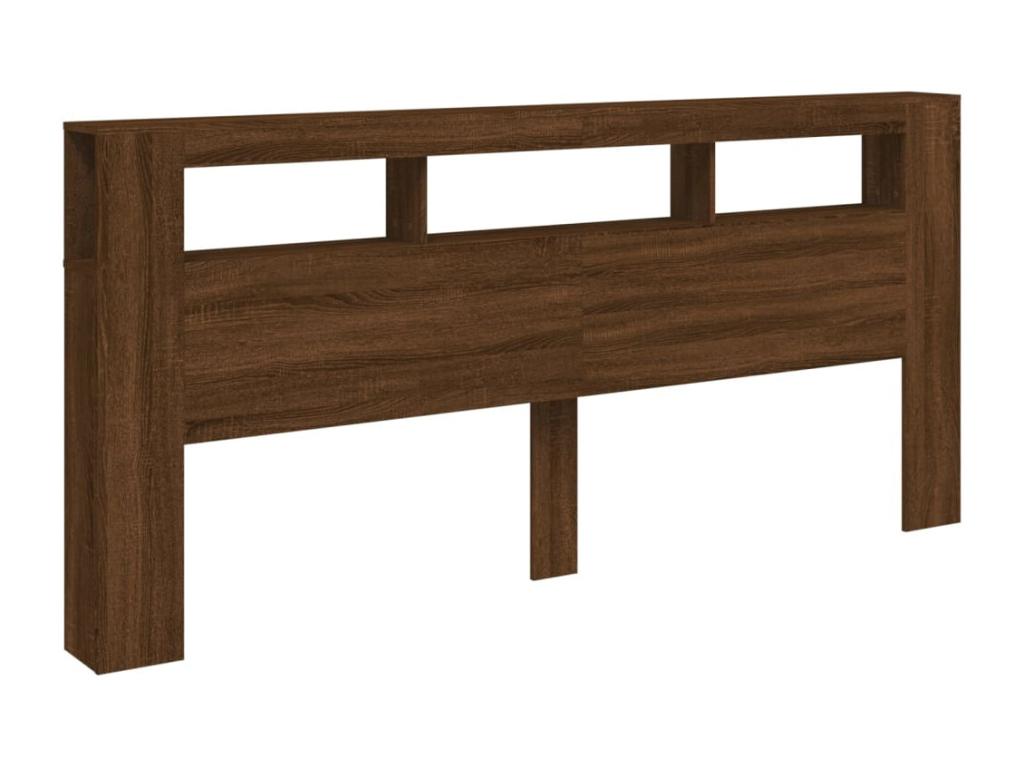 Brown Oak Wood Bed, 220 x 18.5 x 103.5 cm