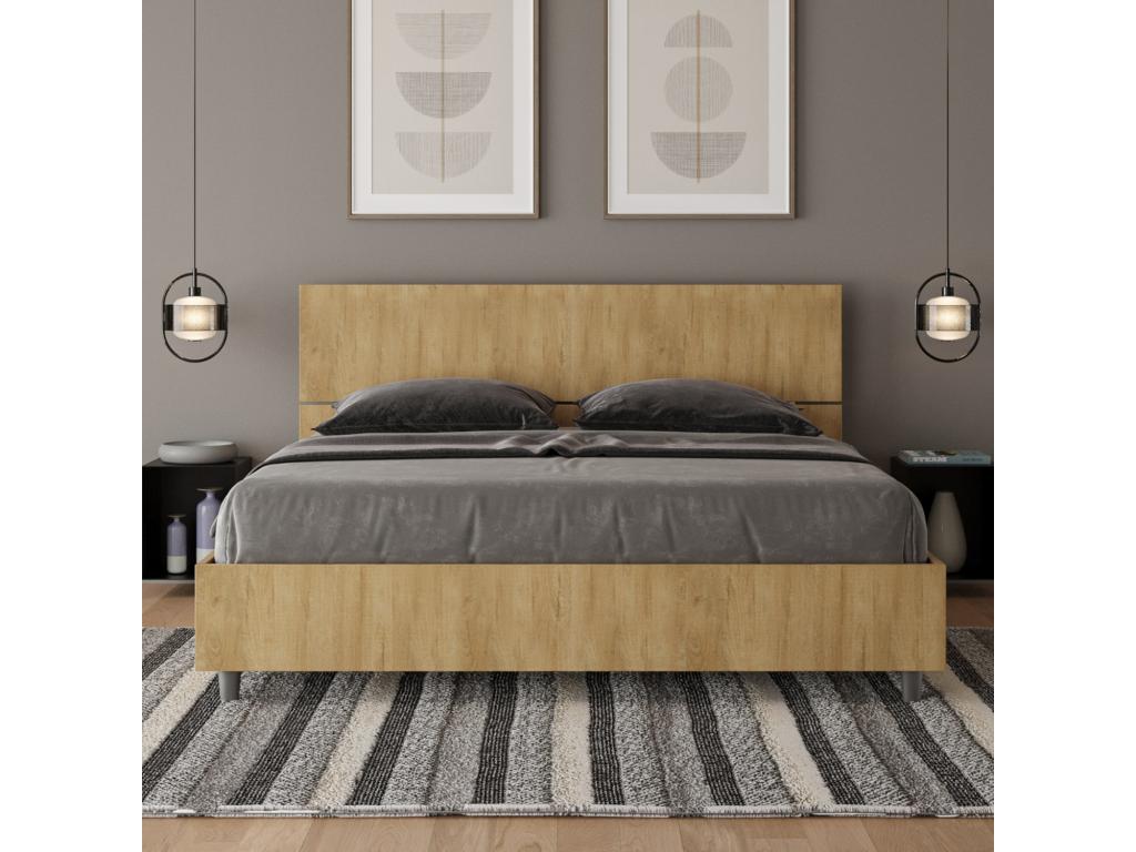 Brown Oak Wood Bed, 160 x 200 cm - dlz1766573050094