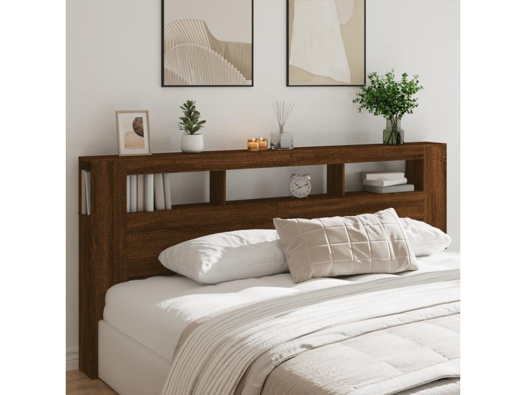 Brown Oak Wood Bed, 220 x 18.5 x 103.5 cm