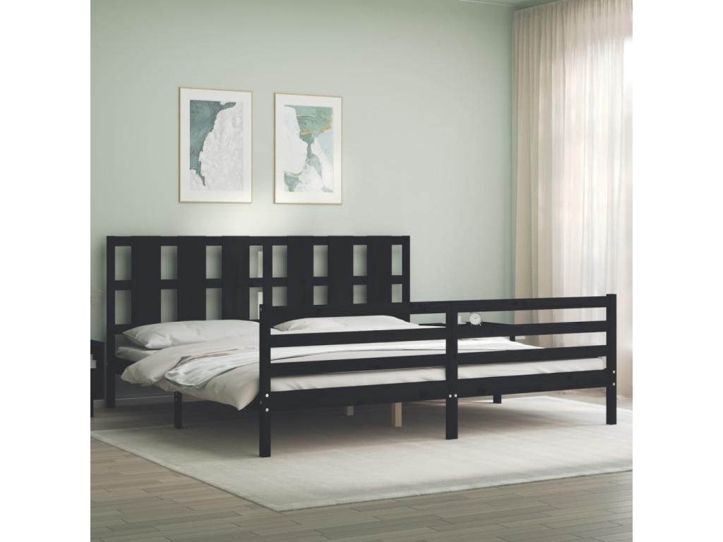 Black Solid Wood Bed Frame, 200 x 200 cm