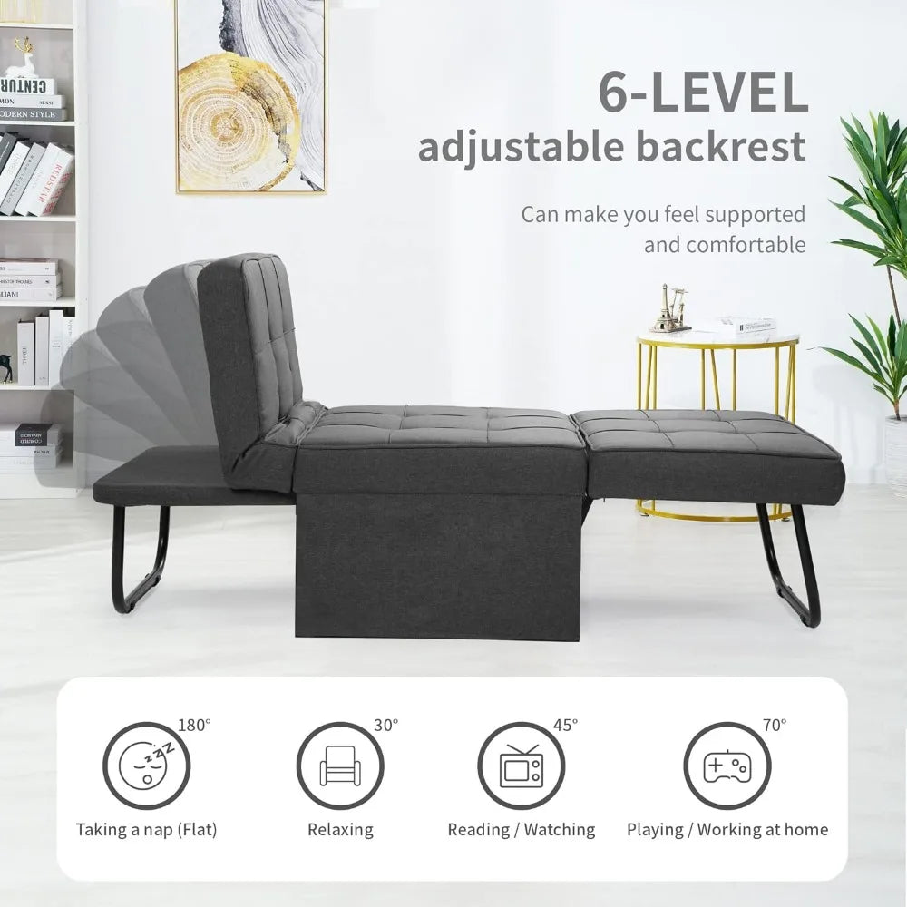 Sofa Bed, 4 in 1 Multi-Function Folding Ottoman Breathable Linen Couch Bed with Adjustable Backrest Modern Convertible Chair